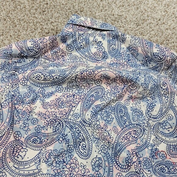 Orvis Shirt Womens 6 Blue Pink Floral Button Up Top Blouse Collared - Picture 7 of 8